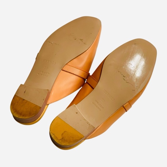 Hermes Alike Peach Leather Palladium Plated Oz Flat Mules Size 39, size 8 US - Picture 5 of 13